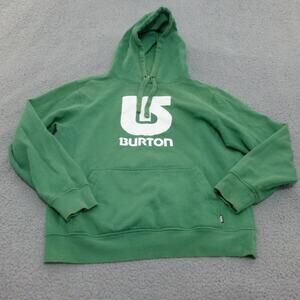 Burton Logo Vertical Pullover Hoodie Mens Small Green Pocket Skater